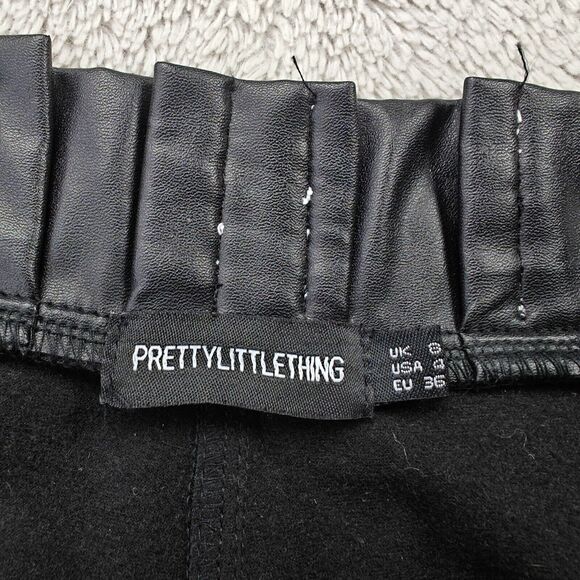 PrettyLittleThing Faux Leather Pants Women's 4 US Black High Waist Straight Leg - Picture 5 of 10